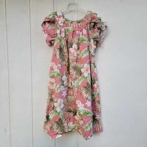 Vintage Puanani Dress L Pink Grn Multi Hawaiian Floral Mumu Beach Resort Lounge